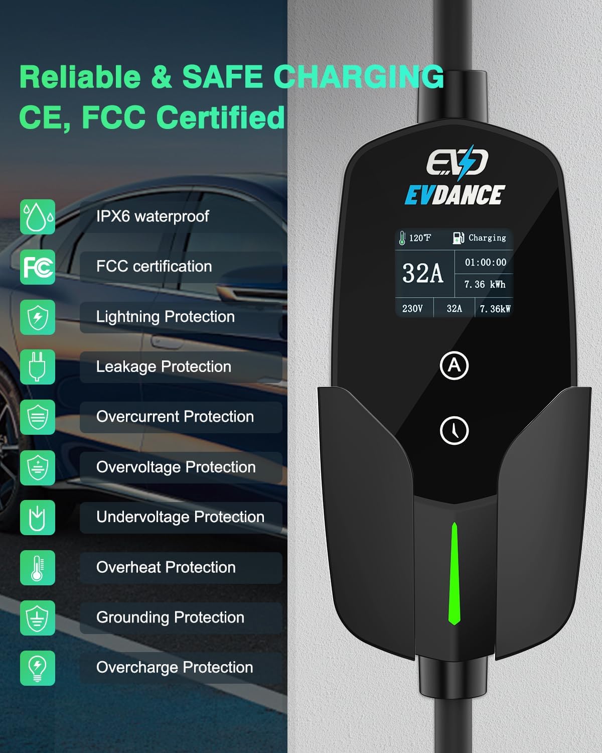 EVDANCE 32A tipi 2 elektrikli  - Portable Ev Charger 32A Type 2 Cee Plug incelemesi ve fiyatı