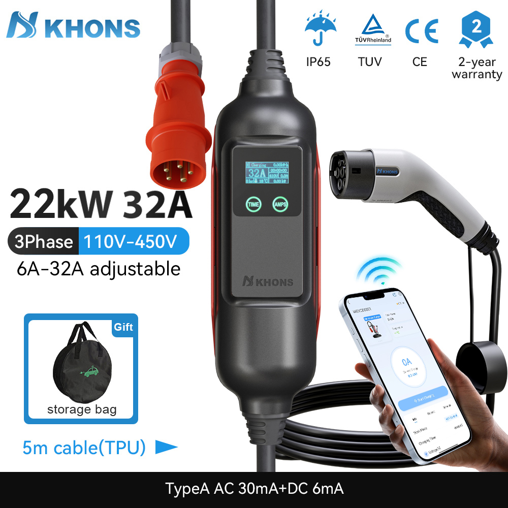 Khons Taşınabilir elektrikli a - Portable Ev Charger 32A Type 2 Cee Plug incelemesi ve fiyatı